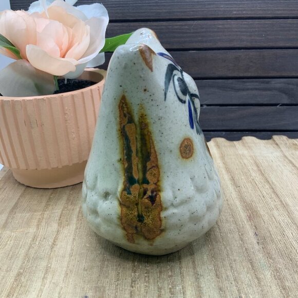 Tonala Mexican Vintage Sandstone Owl Hand Painted Folk Art Pottery - Picture 3 of 8